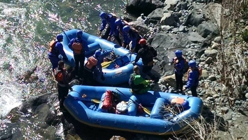 Rafting group getting ready to start their North Fork American River rafting trip.