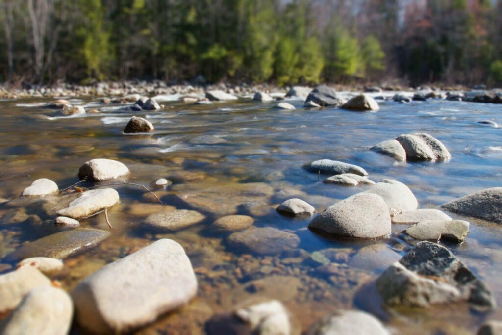 Water flowing through the rocks on the South Fork of the American River