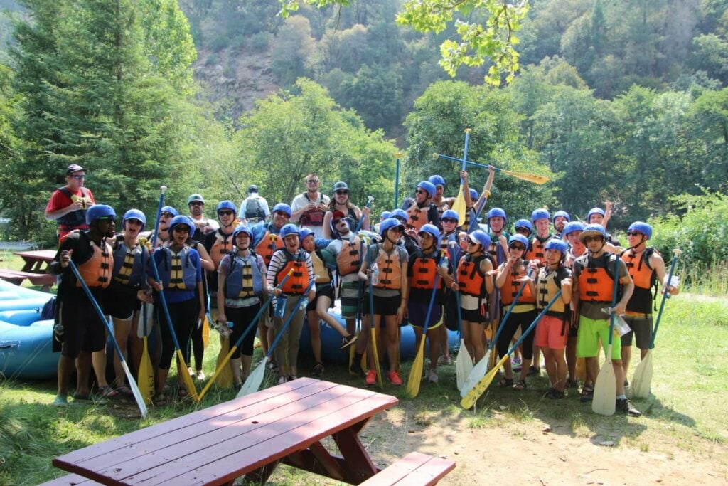 Excited group ready to put-in at the Chili Bar on the South Fork of the American River